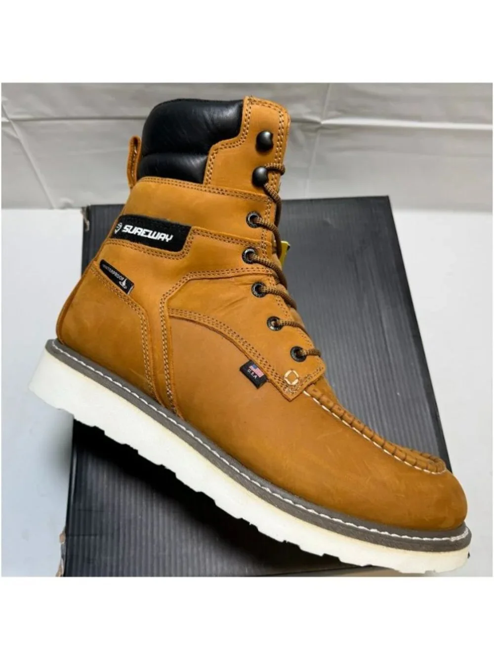 Surlowry Men's Tan Work Boots - Waterproof Lace-Up